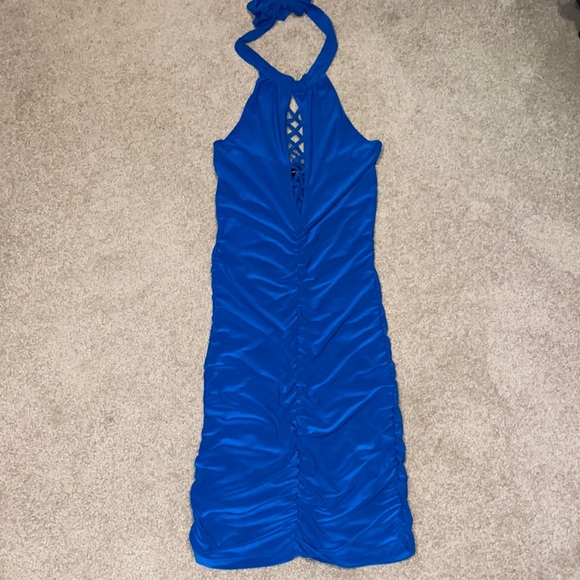 Bright Blue Slinky Sexy Dress - Picture 3 of 6